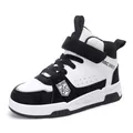 Stylish black and white high-top children's sneakers with Velcro straps and laces - 28 / Black and White