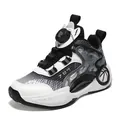 Boys professional basketball shoes in white and grey with breathable mesh and rotary buckle - 31 / Rotary Buckle (9806) / Black and White