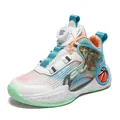 Breathable boys' basketball sneakers with dragon graphic and rotating quick-tie buckle - 31 / Rotary Buckle (9806) / Light Green
