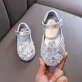 Elegant silver rhinestone flower princess shoes for girls party and performance - 21 / Silver