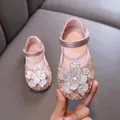 Elegant pink rhinestone princess shoes for girls with large floral crystal accent - 21 / Pink