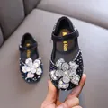 Elegant girl's black rhinestone princess shoes with a large crystal flower detail - 21 / Black