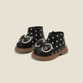 Elegante schwarze gepunktete Prinzessinnen-Stiefeletten für Mädchen mit Schleife und Herz - Innenlänge 11.5cm / Schwarz