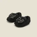Zapatos de princesa de felpa negra para bebé con lazo de monograma - Longitud Interior 11cm / Estilo de Lazo con Monograma (M22MBX2617) / Negro