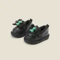 Schwarze weichsohlige Mädchen-Prinzessinnenstiefel mit Plüschfutter und Bären-Deko - Innenlänge 12.0cm / Gesteppter Bär-Stil (M20MBX1053) / Schwarz
