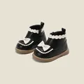 Schwarze Baby Mädchen Prinzessin Stiefeletten mit Schleife und weicher Sohle - Innenlänge 11.5cm / Schwarz