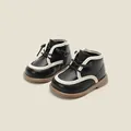 Lauflernschuhe für Kleinkinder aus schwarzem Kunstleder mit cremefarbenen Akzenten - Innenlänge 11.5cm / Einfache Lederstiefeletten (M9MBX22503) / Schwarz