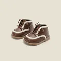 Elegante braune Lauflernschuhe für Kleinkinder mit weißem Rand und seitlichem Reißverschluss - Innenlänge 11.5cm / Braun