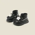 Schwarze Prinzessinnen-Stiefel für Kleinkinder mit gepunkteter Schleife - Innenlänge 11.5cm / Prinzessinnen-Stil Schleife Stiefeletten (M48MBX207) / Schwarz