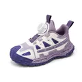 Purple and white kids' chunky sports shoes with easy rotating buckle closure - White Purple