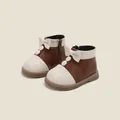 Elegante zweifarbige braune und cremefarbene Baby-Mädchen-Prinzessin-Stiefeletten mit Bogen - Innenlänge 12.0cm / Prinzessin Kurzstiefel (M13MBX8777) / Braun