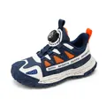 Kids' navy and orange athletic sneakers with durable non-slip sole and rotary buckle - Dark Blue Orange