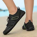 Black breathable barefoot water shoes with lime green accents for beach sports - 35 / Black