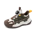 Children's outdoor sports sneakers in brown and green with a rotary buckle for boys and girls - White Khaki