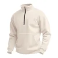 Detailed close-up showing the premium cream waffle knit texture of this men's half-zip pullover - S / Tops / Khaki