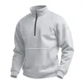Men's waffle knit quarter-zip pullover sweatshirt with front pocket in light grey. - S / Tops / Gray