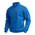 Détail du sweat-shirt bleu pour homme en maille gaufrée avec demi-zip et poche avant - Bleu
