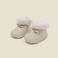 Cozy cream winter toddler snow boots featuring faux fur lining, soft sole and gold buckle - Inner Length 11cm / Quilted Zipper Style / Beige (M58MBX829)