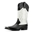 Vintage black and white embroidered pointed-toe cowboy boots for men SKU variant - 40 / Black+White
