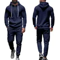 Herren Trainingsanzug in Marineblau mit Fleece-Hoodie und Cargo-Hose für den Winter - S / Oberteil Und Unterteil / Marineblau