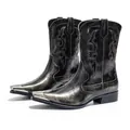 Men's vintage black gold cowboy boots featuring embroidered details and metal toe caps - 40 / Tin Gray