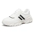 Professional white chunky platform sneakers with black side stripes and 6cm height increase - 35 / Men's White