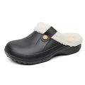 Cozy black winter clogs with warm white fleece lining, ideal for indoor home comfort - 35 / Black and White