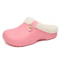 Pink winter clogs with warm white faux fur lining for comfortable indoor and outdoor wear - 35 / Pink