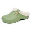 Cozy sage green winter clogs with warm white plush lining for indoor comfort - 35 / Green