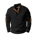 Vista detallada de sudadera jacquard negra para hombre con cuello alto y parches en codos - Negro