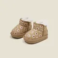 Cozy winter toddler snow boots with cute bear pattern and warm fleece lining - Inner Length 12.0cm / Cartoon Bear (M58MBX23827) / Khaki