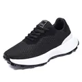 Breathable black mesh sneakers for women and teens with stylish chunky white sole - Black