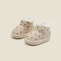 Beige toddler winter snow boots featuring cute cartoon bear pattern and warm plush lining - Inner Length 12.0cm / Bear Print Style (M58MBX23827) / Beige