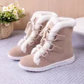 Bottes de neige chaudes kaki pour femmes avec doublure en fausse fourrure blanche - 36 / Blanc Cassé