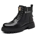 Bottines de travail à plateforme pour hommes de style britannique noir avec fermeture éclair - Noir Non Doublé