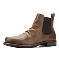 Classic brown men's Chelsea boot featuring pleated leather detail side profile view - 40 / Brown