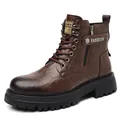Bottines homme marron style britannique à semelle épaisse noire et lacets - Marron Non Doublé