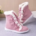 Bottes de neige roses chaudes avec doublure en fausse fourrure blanche et lacets - 36 / Rose