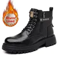 Bottines Martin noires pour hommes avec doublure polaire chaude et semelle épaisse - Doublé Polaire Noir