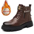 Bottines Martin marron pour hommes avec doublure polaire chaude et semelle épaisse robuste - Doublé Polaire Brun