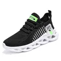 Teenagers black breathable knit running shoes with stylish chunky white wavy soles - 31 / Black