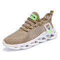 Breathable khaki flyknit mesh sports sneakers for teenagers with white chunky sole - 31 / Brown