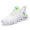 Breathable white knit mesh athletic sneakers for boys with neon green accents - 31 / White