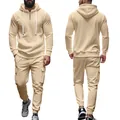 Beiger Herren Trainingsanzug mit Kapuzenpullover und Cargo-Jogginghose für den Herbst - S / Oberteil Und Unterteil / Aprikose