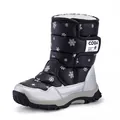 Warm waterproof children's winter snow boots featuring snowflake patterns and plush lining - 27 / Black