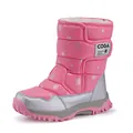 Pink children's winter snow boots with warm fleece lining and snowflake patterns. - 27 / Pink