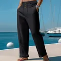 Heren vrijetijdsbroek van zwart linnen met trekkoord en knoopdetail voor strand - S / Bottoms / Zwart