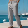 Heren vrijetijdsbroek van linnen met rechte pijpen en knoopsluiting aan de zee - S / Bottoms / Grijs