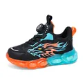 Lightweight boys' sports shoes with colorful soft soles and dial lacing system for kids - 28 / Black and Orange Leather Surface