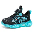 Boys' black and turquoise sports shoes with flame pattern and rotating buckle - 28 / Black Blue Leather Surface